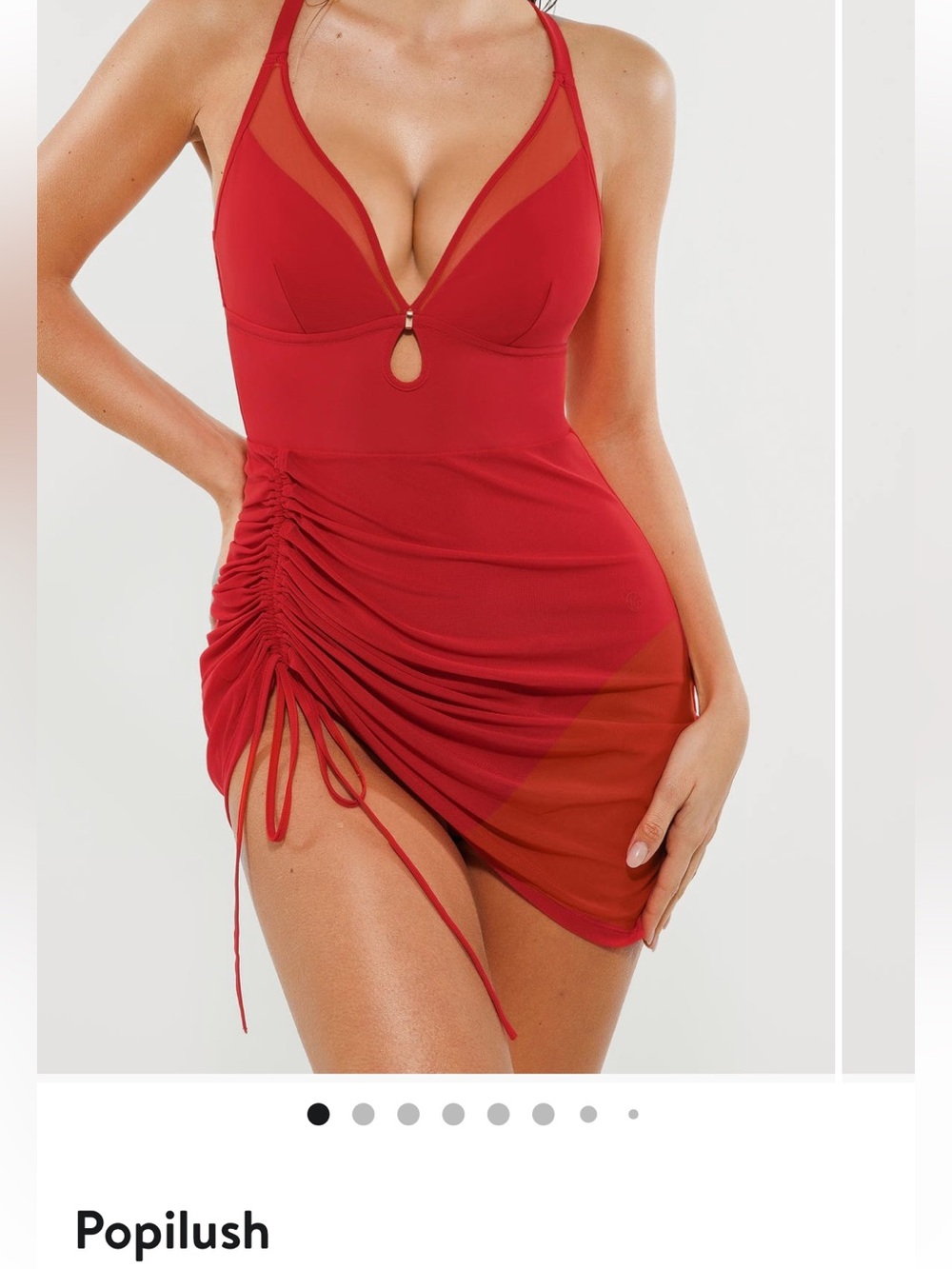 Popilush Red Ruched Plunge Swimsuit